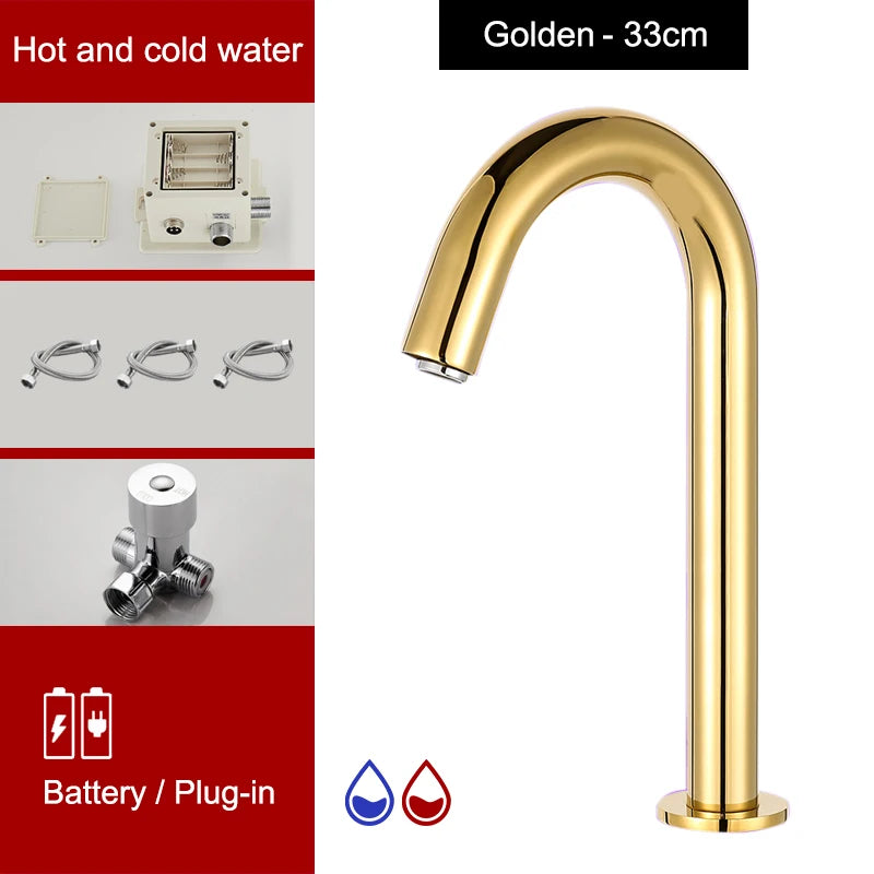 Touchless Sensor Basin Faucet Brass Single Hole Hot & Cold ELS83 Sensor Basin Faucet PLUSH Gold tall hot cold G1/2
