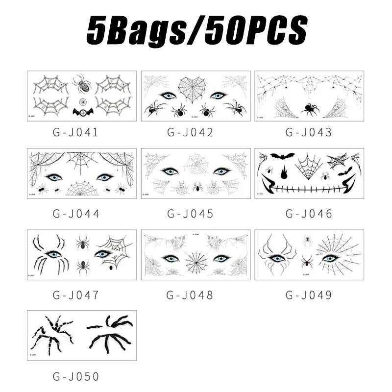 Halloween Temporary Tattoos Kit – Spider Web, Bat & Spider Temporary Tattoo Kit PLUSH 5 Bags