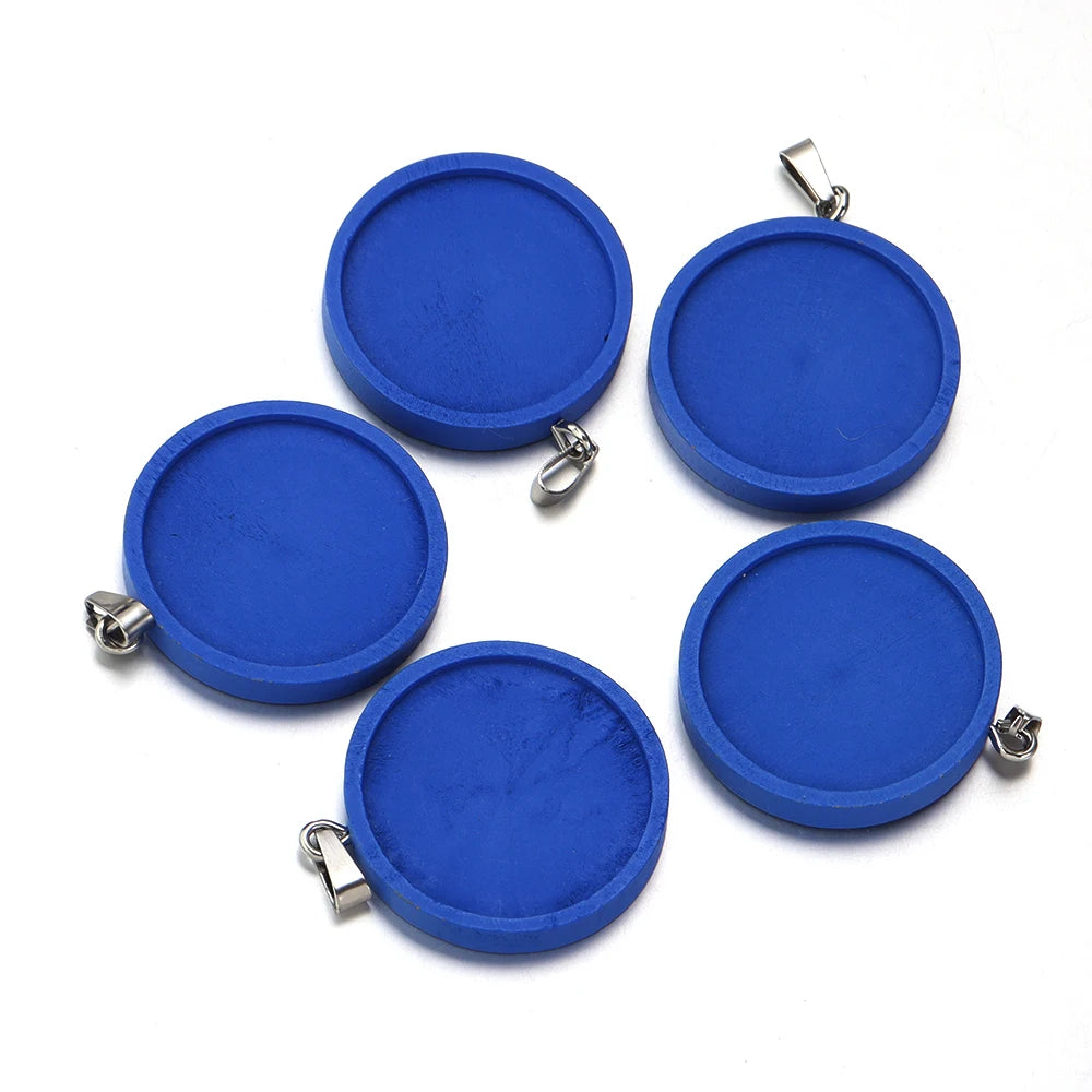 Round Wood Blank Pendant Settings 25/30mm Cabochon Base Tray Pendant Base Settings PLUSH Blue 25mm 1pcs