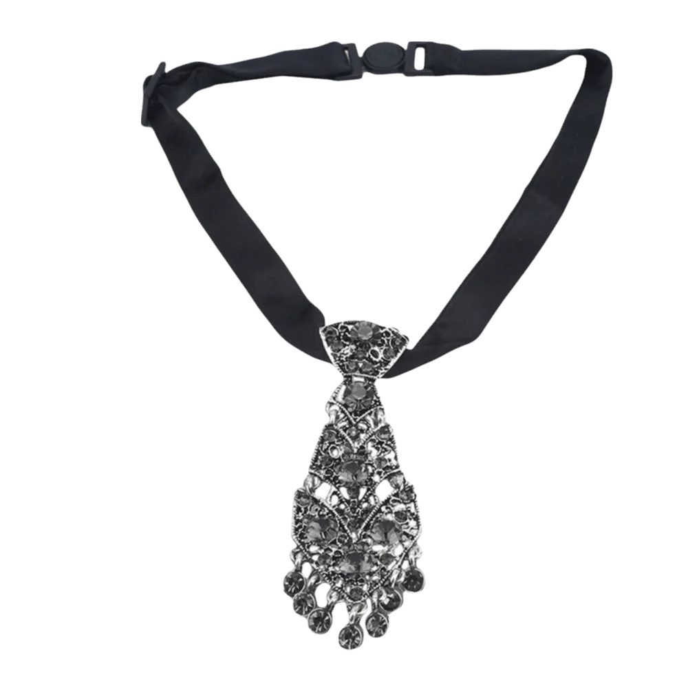 Rhinestone Crystal Necktie – Adjustable Tassel Formal Tie Rhinestone Necktie PLUSH