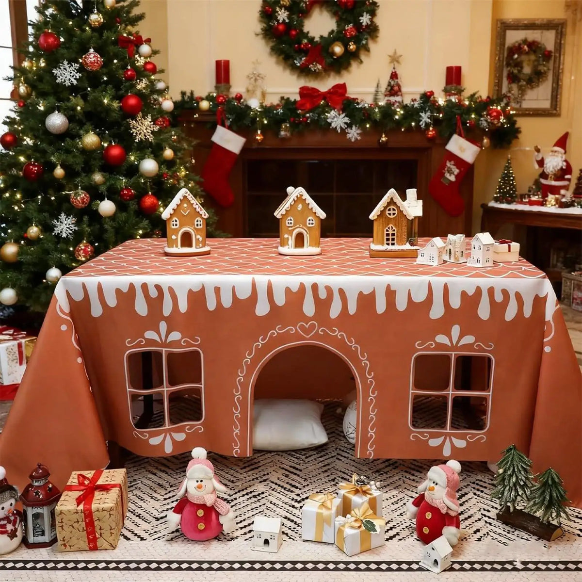Christmas Gingerbread House Tablecloth – Holiday Table Cover Holiday Tablecloth PLUSH