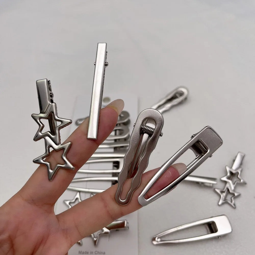 8pcs Metal Silver Geometric Hair Clips – Korean Barrettes Hair Clips Barrettes PLUSH