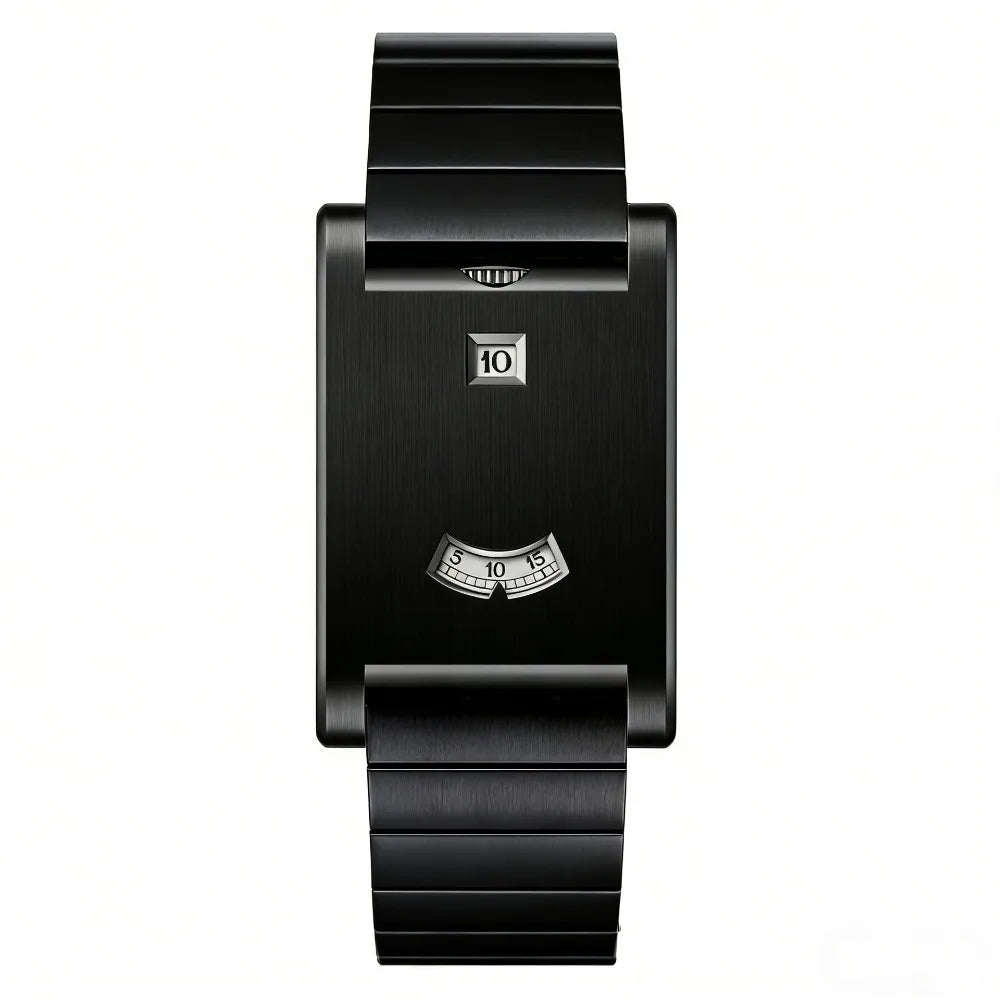 Retro Square Quartz Watch | Steel Band, Water Resistant, Unisex Square Quartz Watch PLUSH Black - Steel Belt