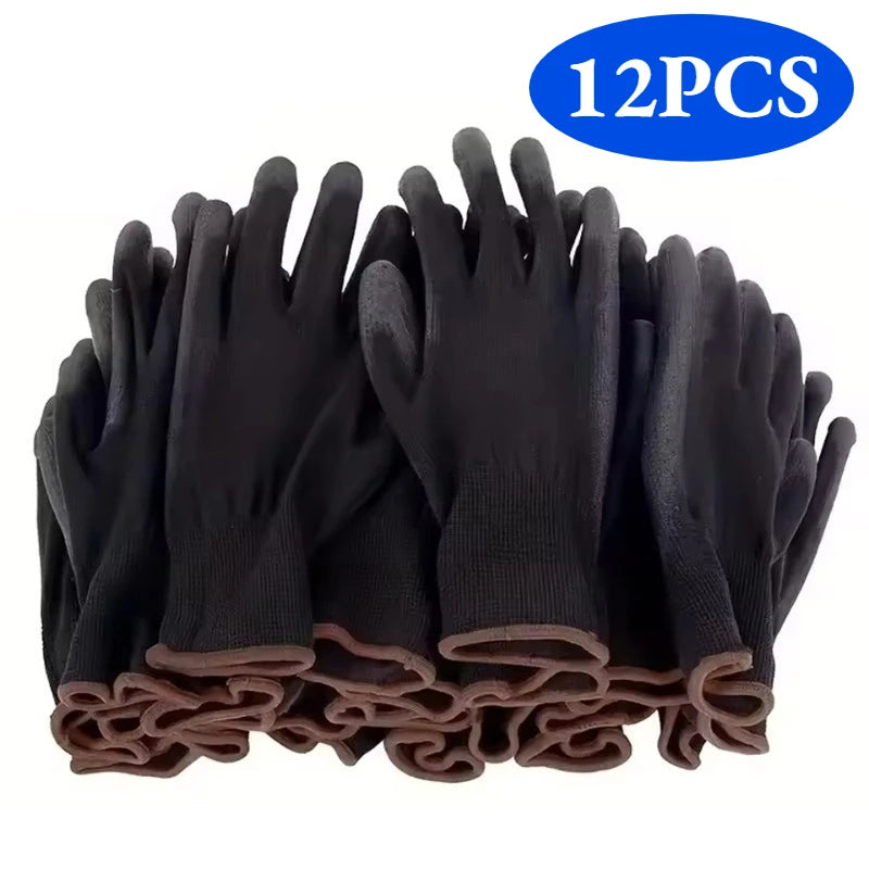 PU Coating Work Gloves Anti-Slip Nylon – 6/12/18 Pack PU Work Gloves PLUSH 12PCS S