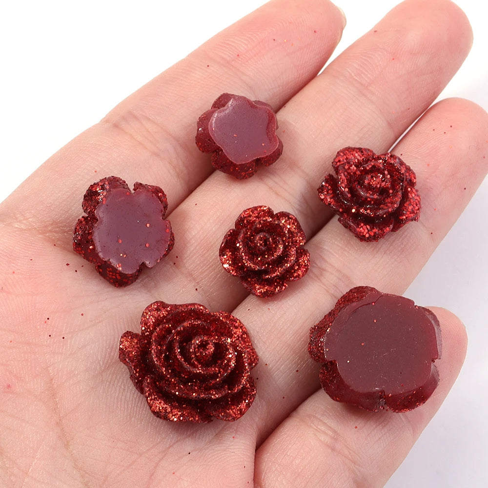 20pcs Rose Flower Resin Cabochons – Flat Back DIY Jewelry Resin Cabochons PLUSH