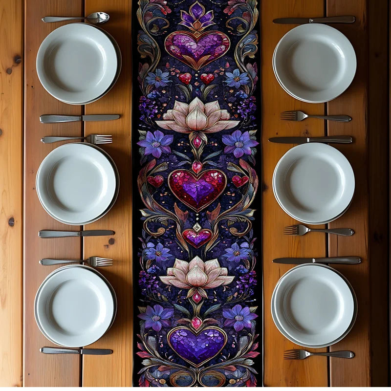 Valentine's Day Table Runner – Heart & Floral Dark Blue Table Runner PLUSH