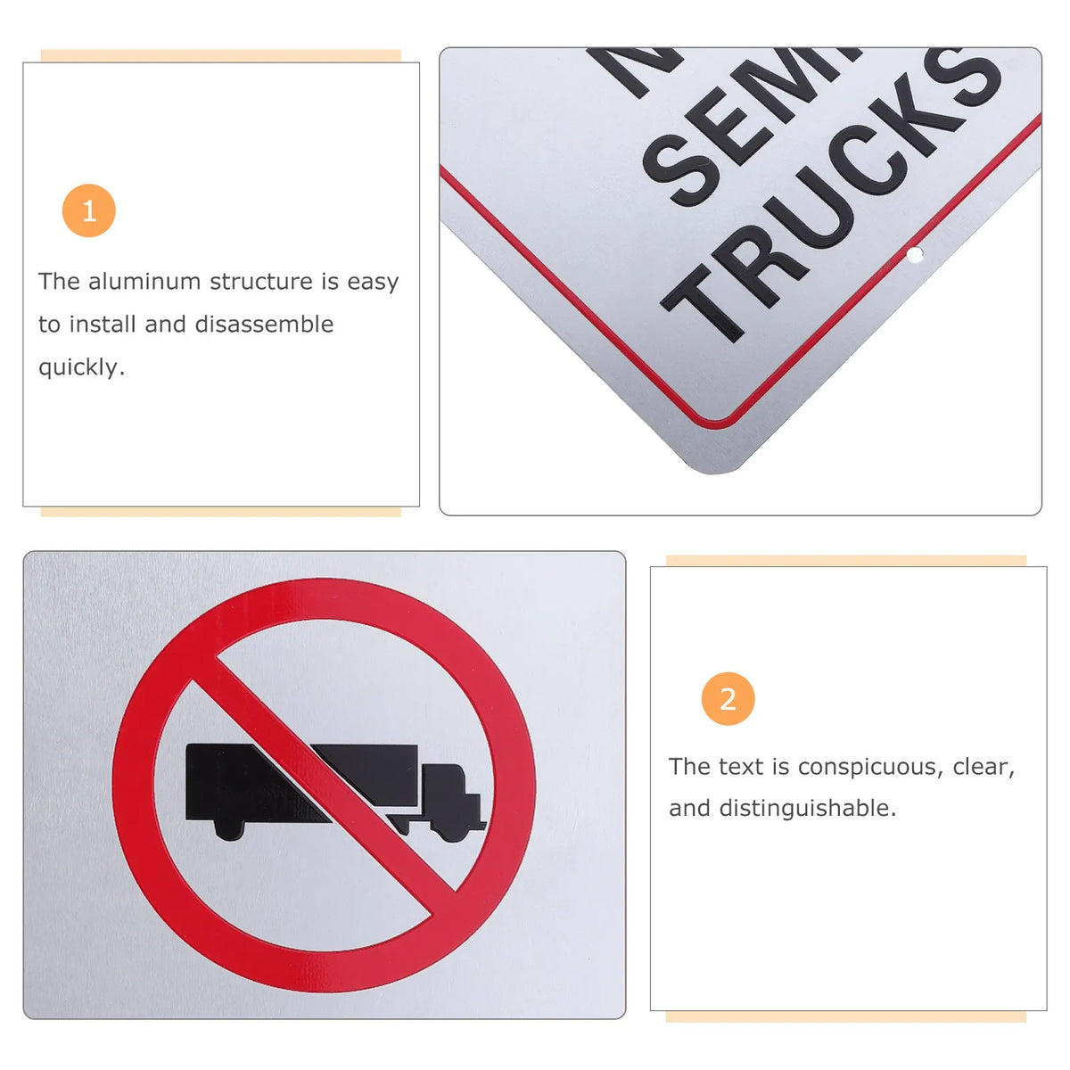 No Semi Trucks Aluminum Sign – Weatherproof Outdoor Road Sign Traffic Safety Sign PLUSH