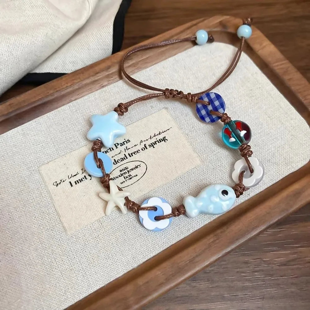 Ceramic Bead Braided Bracelet & Starfish Necklace for Women Ceramic Beaded Bracelet PLUSH