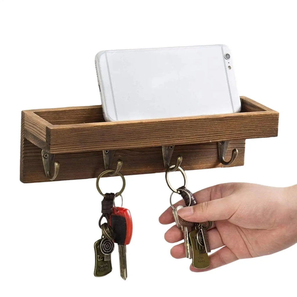 Wall Mounted Key Holder Rack with 4 Hooks & Floating Shelf Key Rack Organizer PLUSH