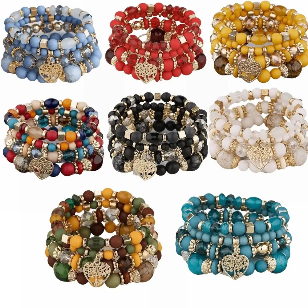Bohemian Crystal Beads Charm Bracelet Set – Multi-Layer Women Charm Bracelet Set PLUSH