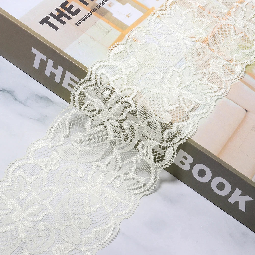 8cm Elastic Floral Lace Trim 2 Yards – DIY Sewing & Crafts Elastic Lace Trim PLUSH beige 8cm