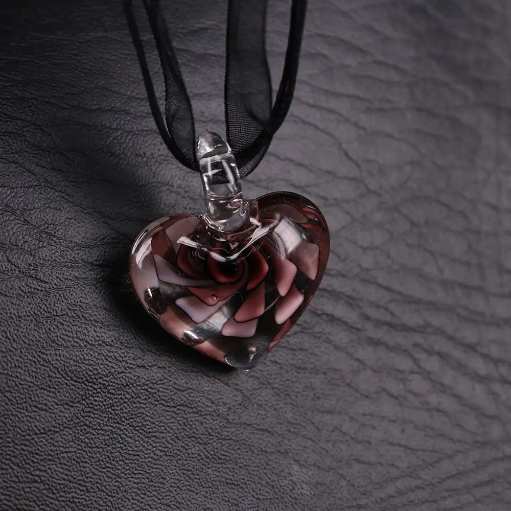 Women's Glass Heart Pendant Necklace – Spiral Flower Crystal Pendant Necklace PLUSH