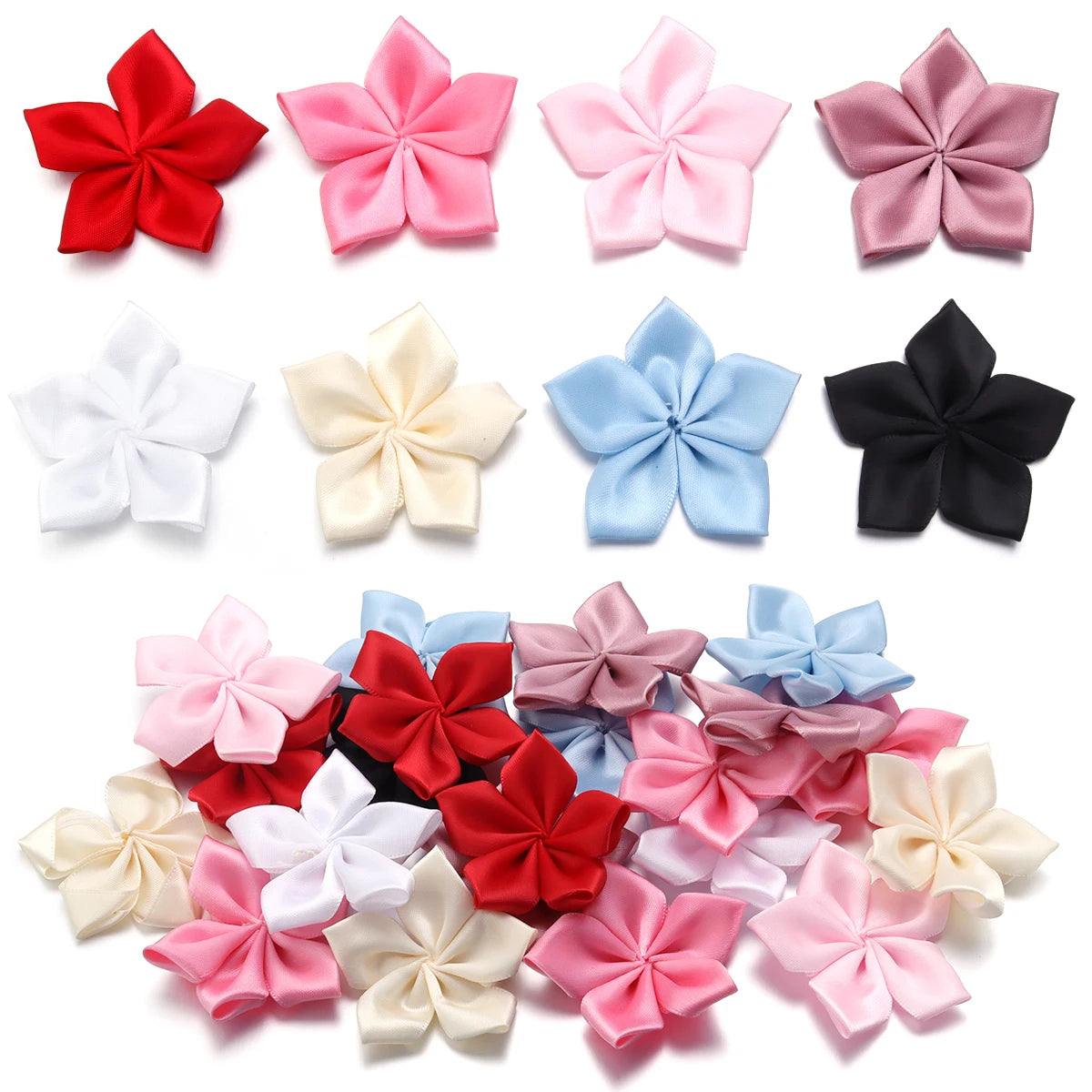 20pcs 6cm Satin Ribbon Flowers for DIY Hair Clips & Crafts Ribbon Flower Appliqués PLUSH