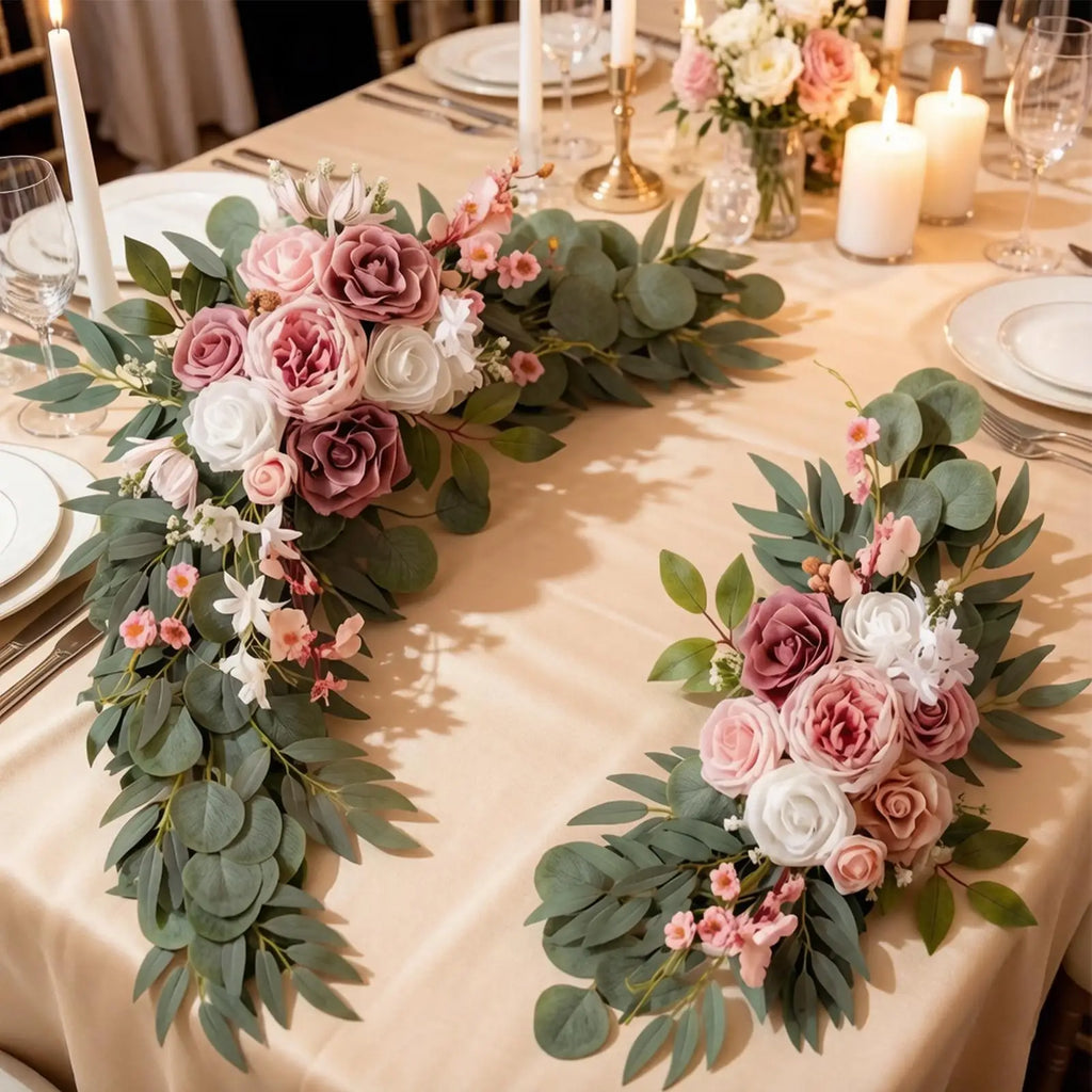 Artificial Rose Wedding Arch Flowers Pink Silk Garland 2pcs Artificial Flower Garland PLUSH