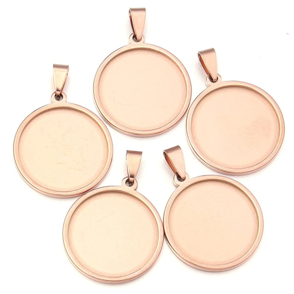 5pcs Stainless Steel Round Blank Pendant Tray Base DIY Jewelry Jewelry Pendant Tray PLUSH Rose Gold 25mm