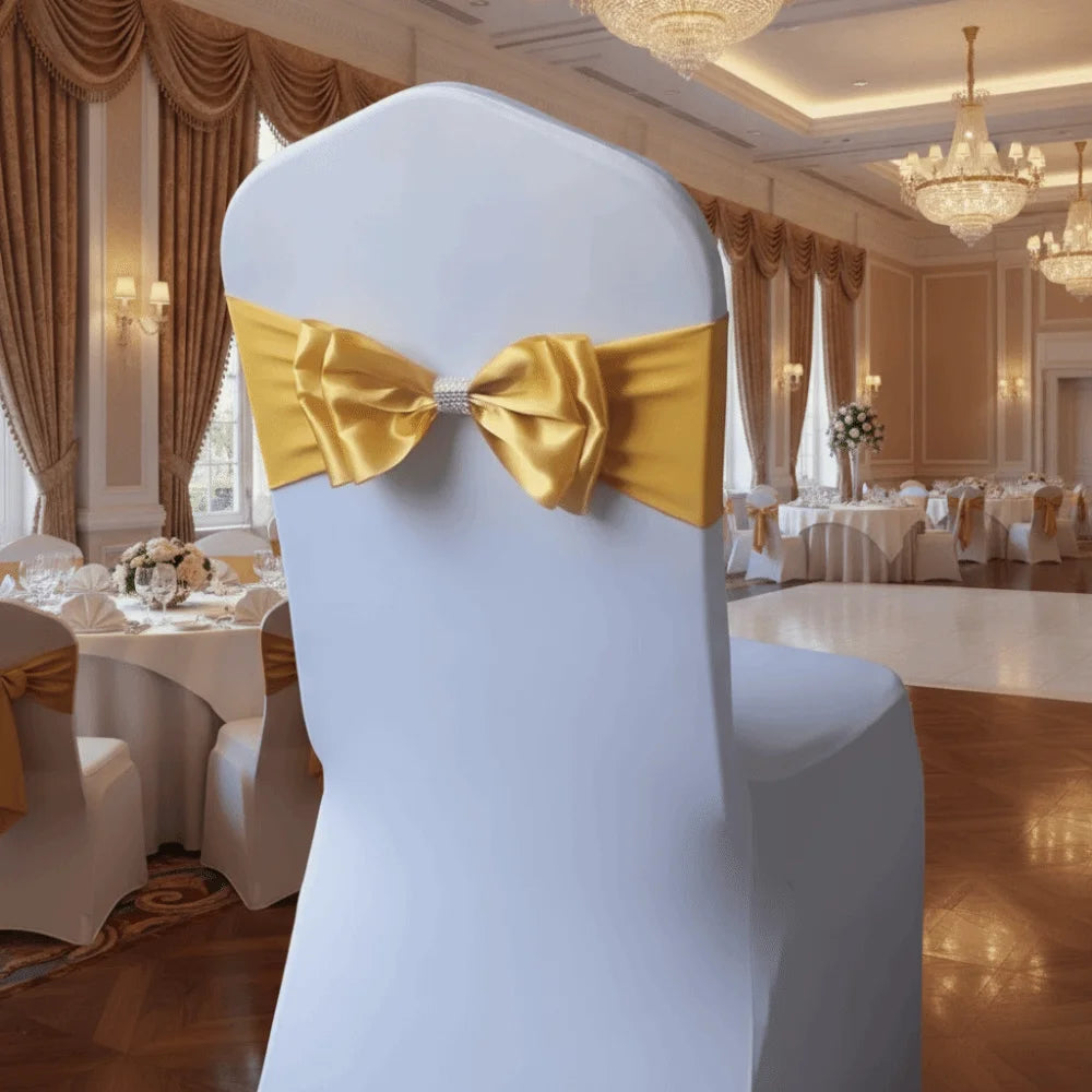 10pcs Satin Bow Chair Sashes – Elastic Spandex, No-Tie Chair Sash Bows PLUSH