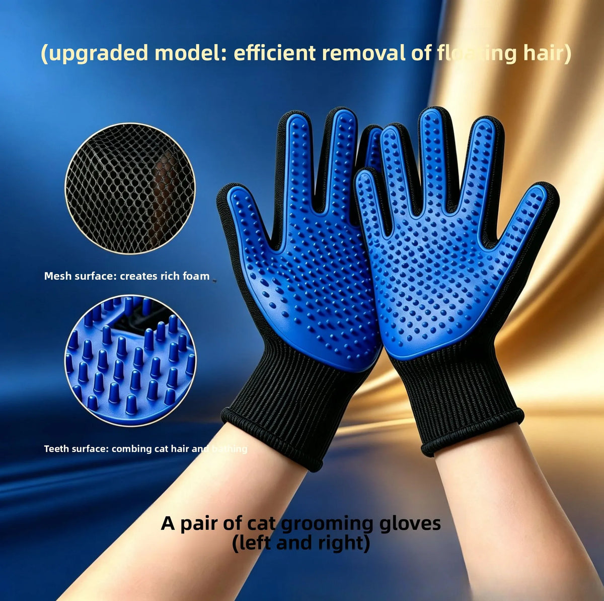 Pet Grooming Gloves – Silicone Hair Removal & Massage (Pair) Pet Grooming Gloves PLUSH A pair of blue XXL