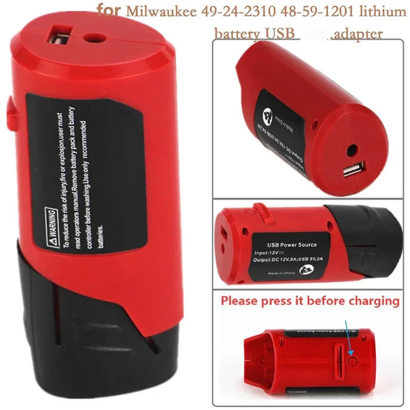 USB Adapter for Milwaukee M12 12V Battery – Portable USB Charger Battery USB Adapter PLUSH