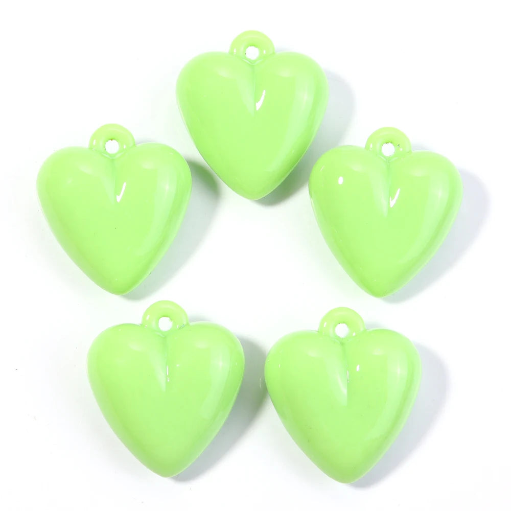 5pcs Heart Acrylic Charms 32x35mm – DIY Jewelry Pendants Acrylic Jewelry Charms PLUSH green