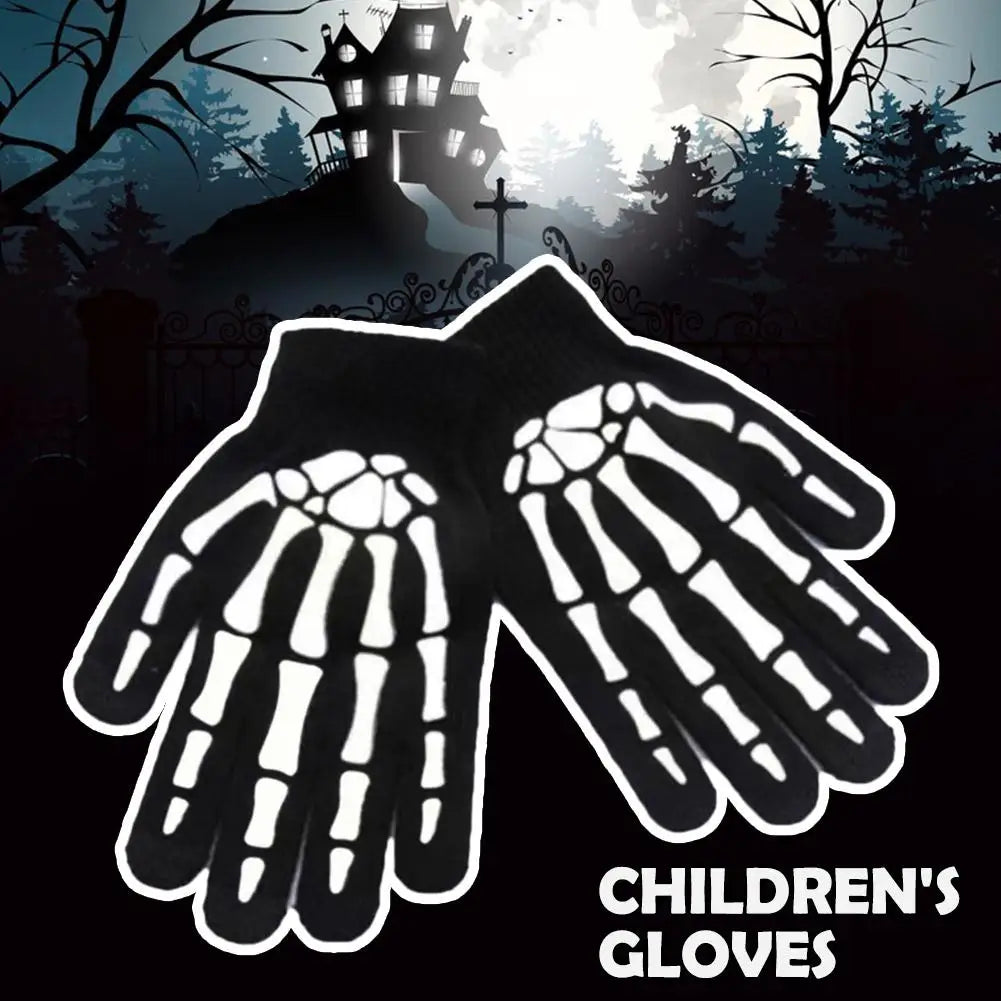 Halloween Skull Skeleton Full Finger Gloves – Cycling Costume Costume Gloves PLUSH