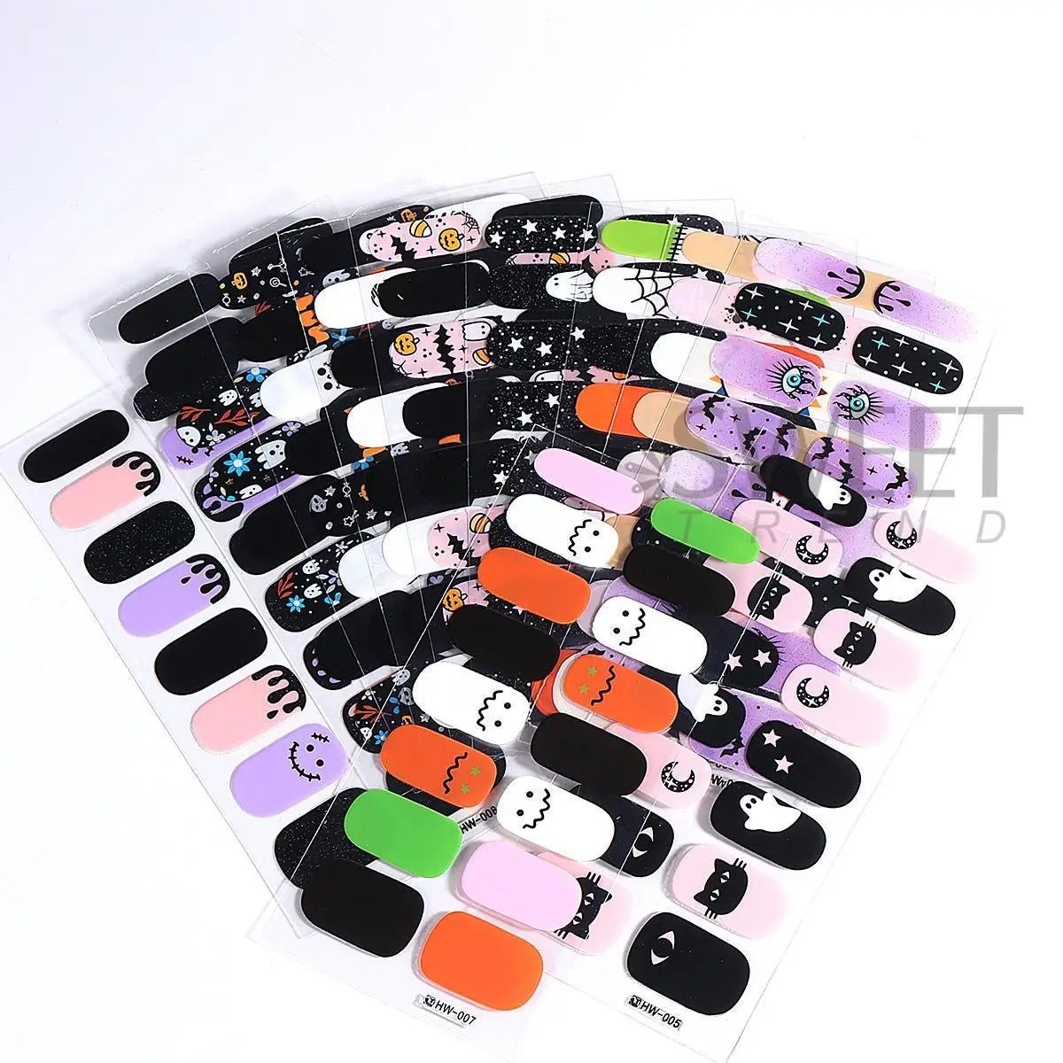 Halloween Gel Nail Strips | Black Cat Ghost Pumpkin Bat – 6pc Gel Nail Strips PLUSH