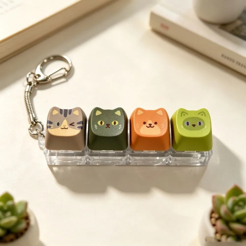 Cute Cat Keycap Keychain – Fidget Clicker Button Keychain Novelty Keychain PLUSH