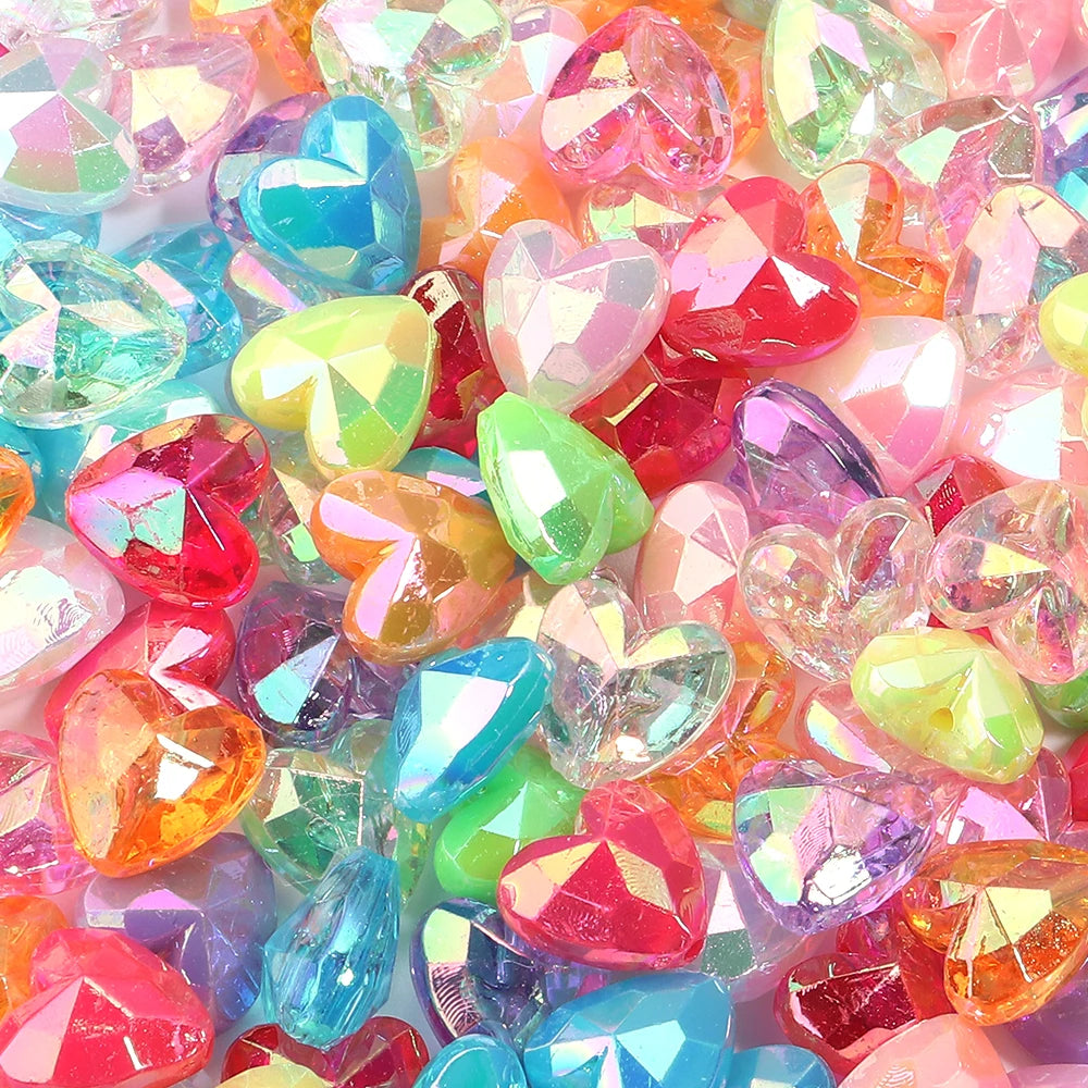 100pcs AB Color Heart Acrylic Beads – DIY Jewelry Making Acrylic Craft Beads PLUSH