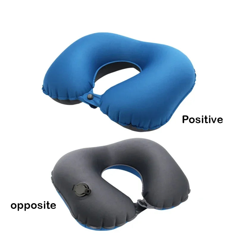 Inflatable Travel Neck Pillow for Airplane & Car | QWC Inflatable Travel Pillow PLUSH bilue