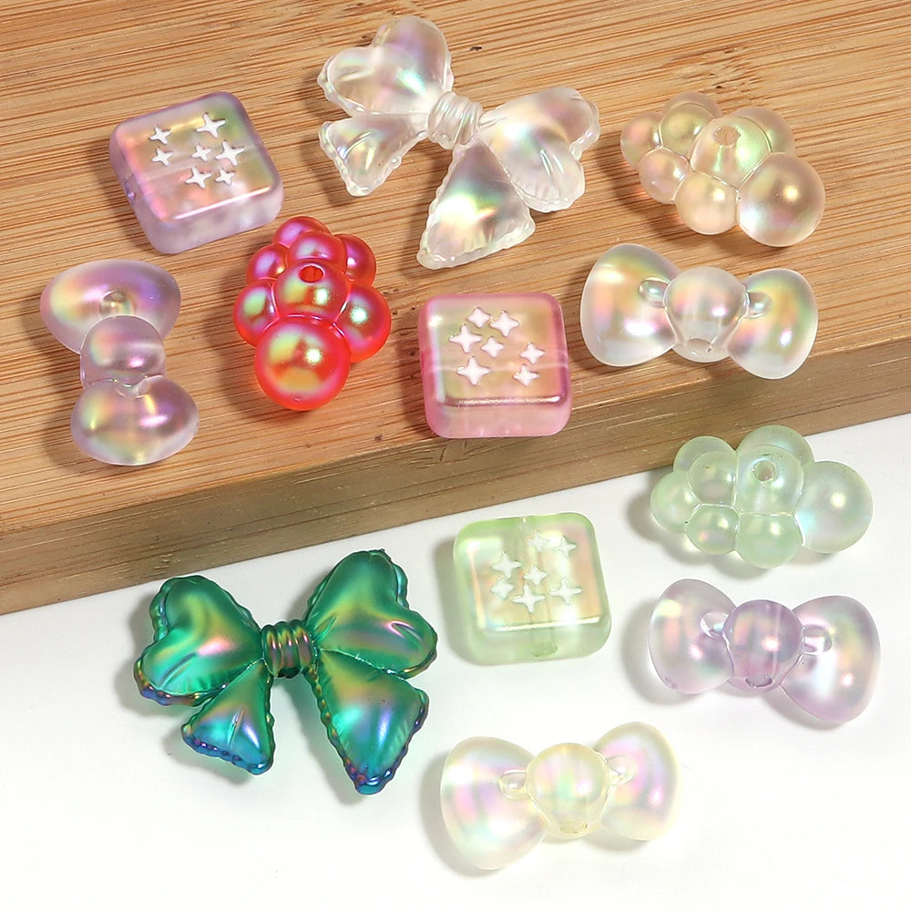 10pcs UV Dripping Oil Acrylic Beads – Square Bow Cloud Shapes Acrylic Spacer Beads PLUSH