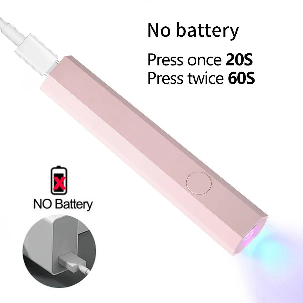 Portable UV LED Nail Lamp – USB Rechargeable Gel Dryer UV LED Nail Lamp PLUSH Pink-Power Supply