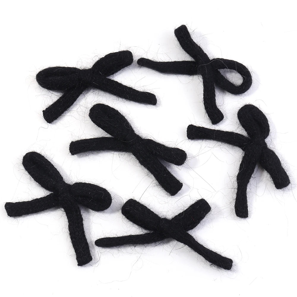 6pcs Handmade Knitted Wool Bows 5x7cm – Colorful Craft Bowknots Craft Bow Embellishments PLUSH Black