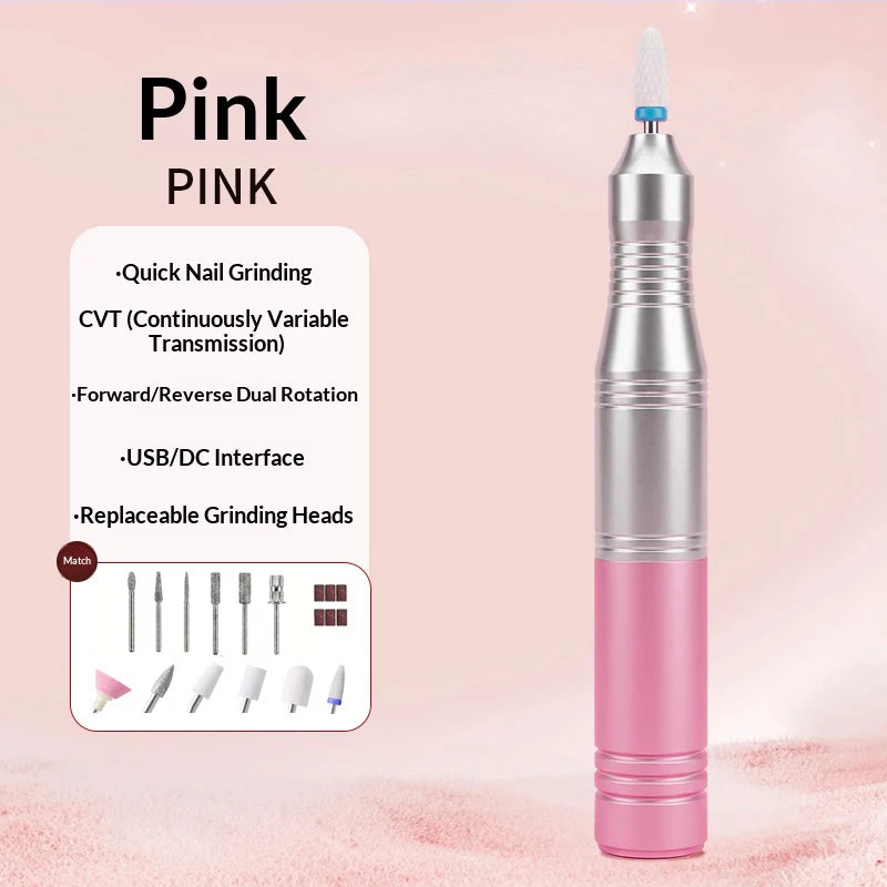 USB Electric Nail Drill & Sanding Belt – Manicure Polish Kit Electric Nail Drill PLUSH Pink USB Type-C