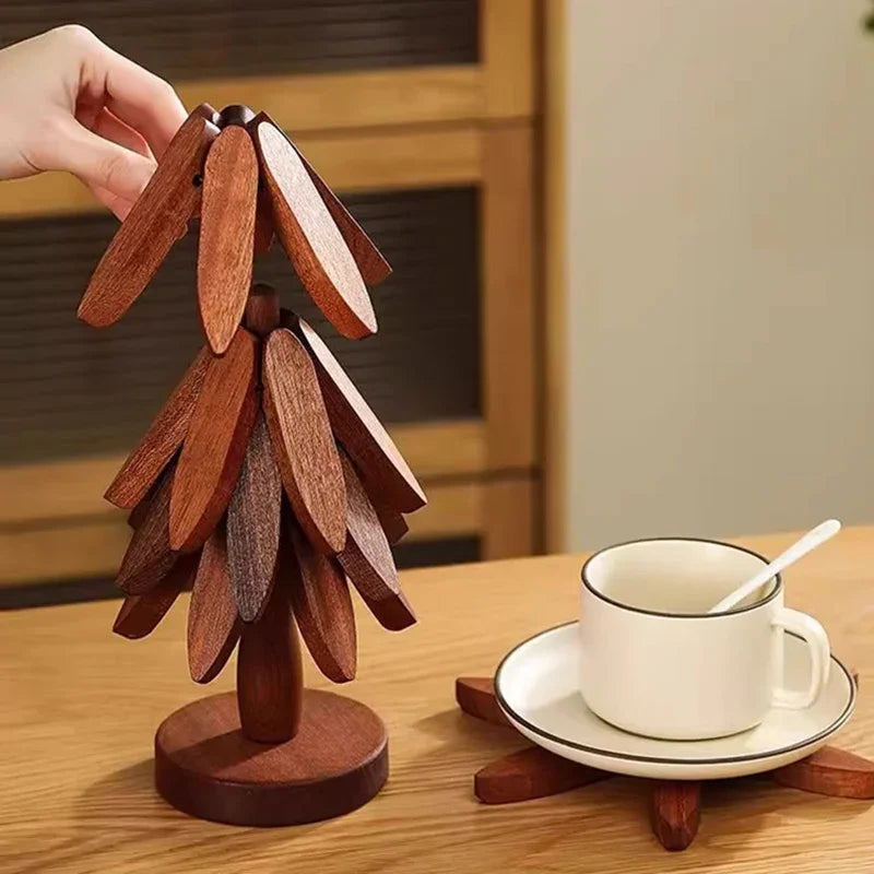 Bamboo Wooden Trivets Tree Design Table Mats & Coasters Set Bamboo Trivet Set PLUSH