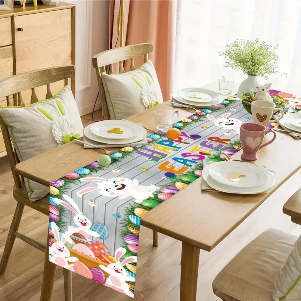 Easter Table Runner – Rabbit & Egg Print | 100% Polyester Holiday Table Runner PLUSH