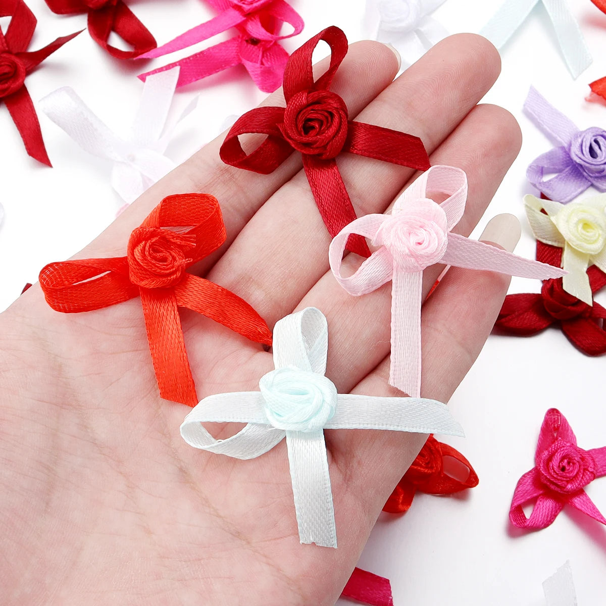 50pcs Satin Ribbon Bows 3.5x4.5cm – Colorful DIY Craft Bowknots Satin Ribbon Bows PLUSH