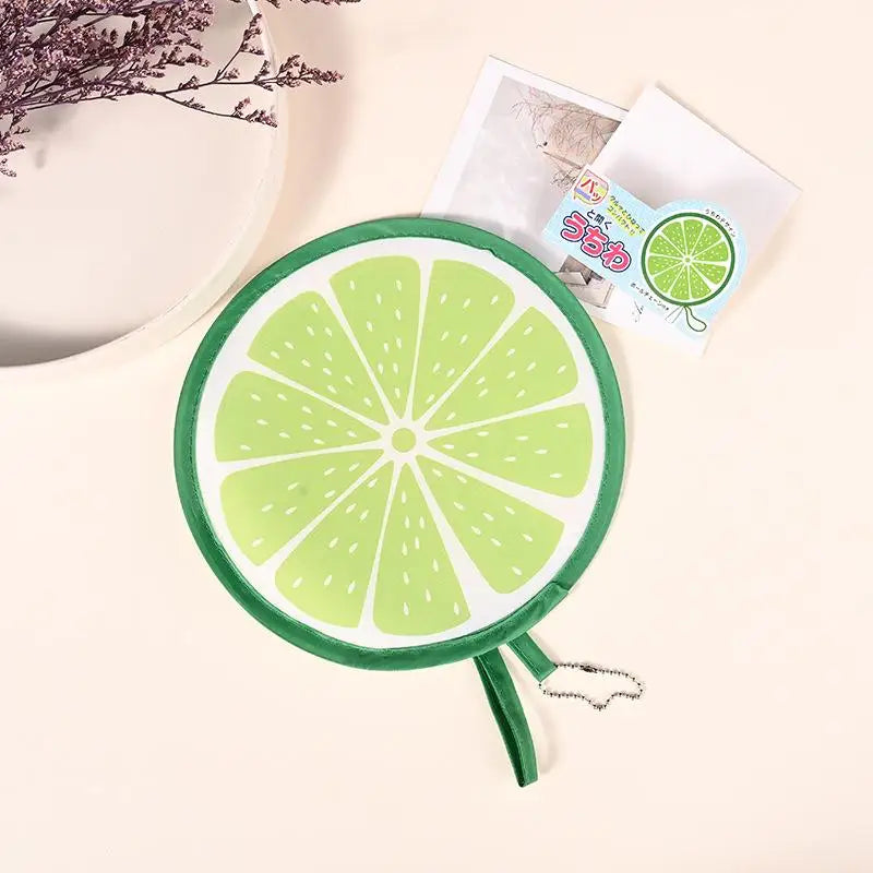 Fruit-Pattern Round Handheld Pocket Fan – Portable & Cute Handheld Pocket Fan PLUSH A7
