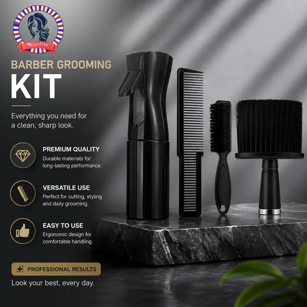 Salon-Grade Haircut Kit – Spray Bottle, Comb & Brush Set Barber Tool Kit PLUSH