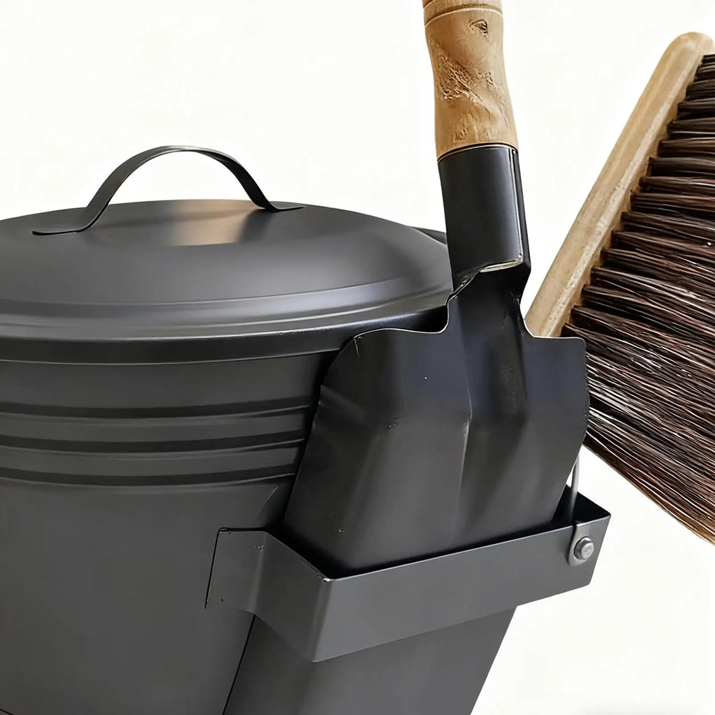 Metal Fireplace Ash Bucket Set with Lid, Shovel & Broom Fireplace Ash Bucket Set PLUSH