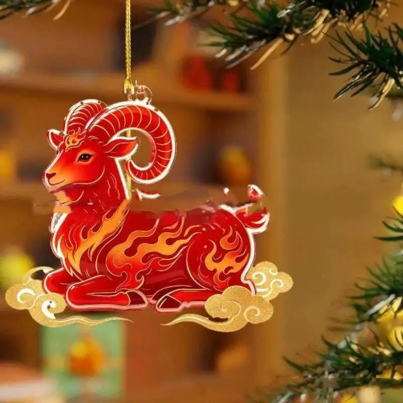Acrylic Chinese Zodiac Goat Ornament – Red & Gold Pendant Festive Hanging Ornament PLUSH C size2