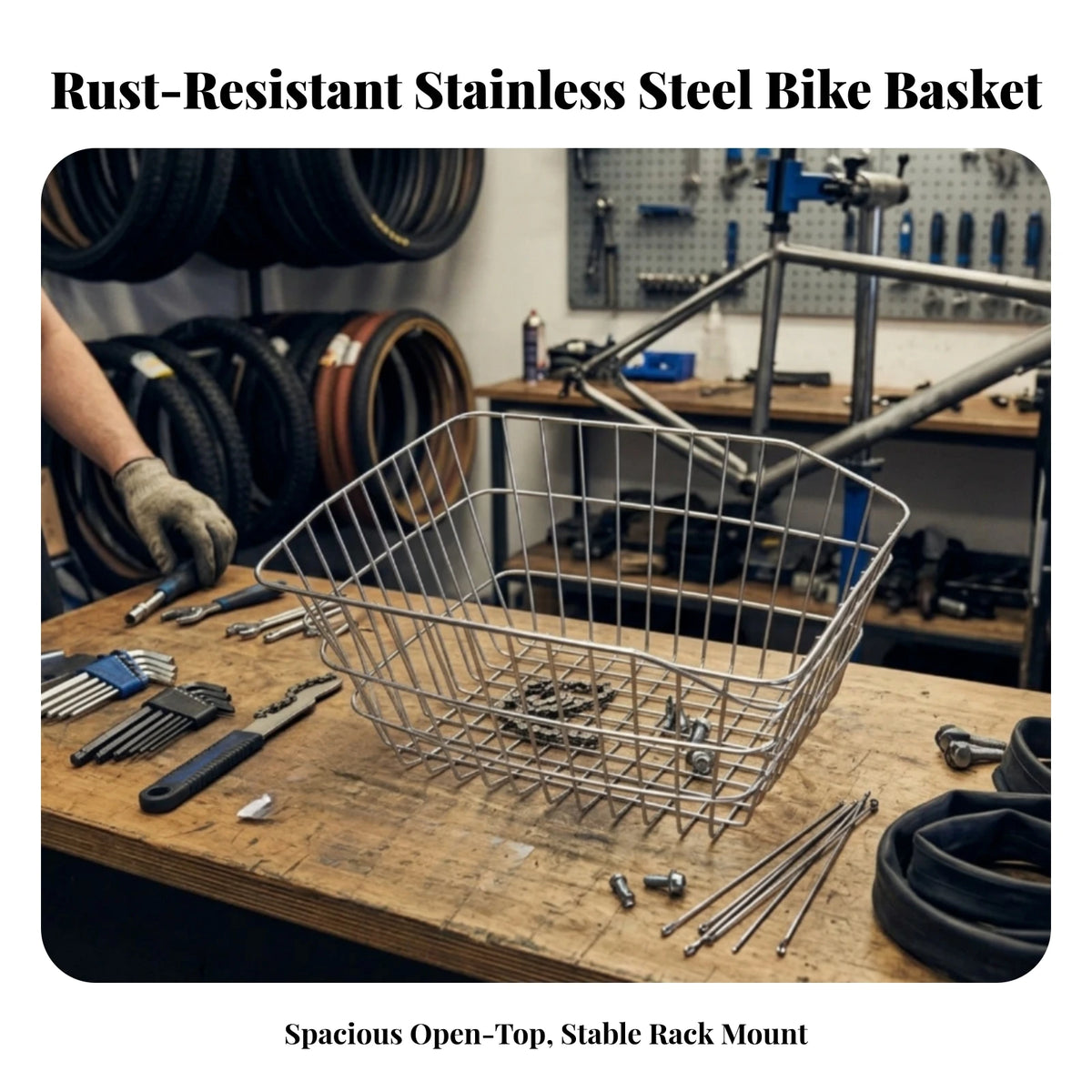 Stainless Steel Rear Bike Basket with Mounting Bracket Rear Bike Basket PLUSH