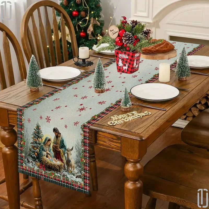 Christmas Nativity Table Runner – Snowflake Holiday Décor Holiday Table Runner PLUSH