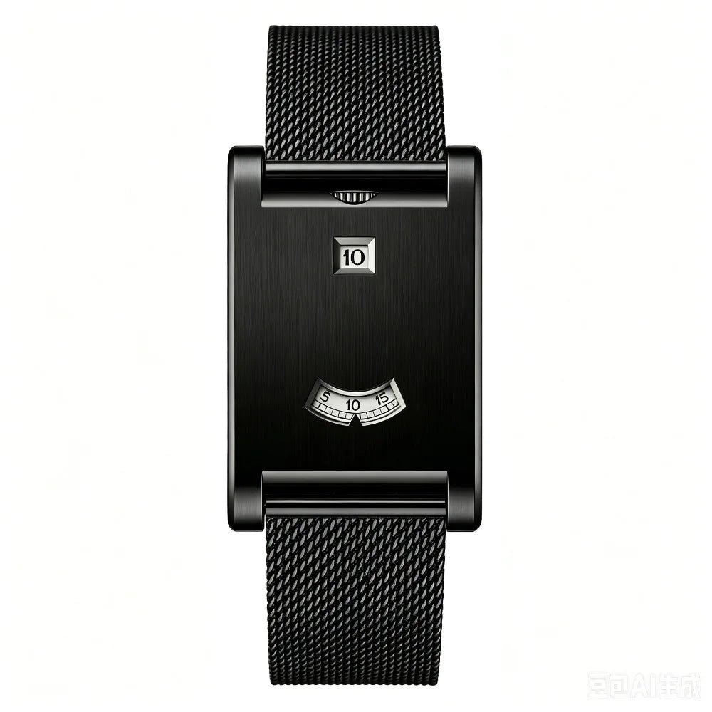 Retro Square Quartz Watch | Steel Band, Water Resistant, Unisex Square Quartz Watch PLUSH Black - Wire Mesh