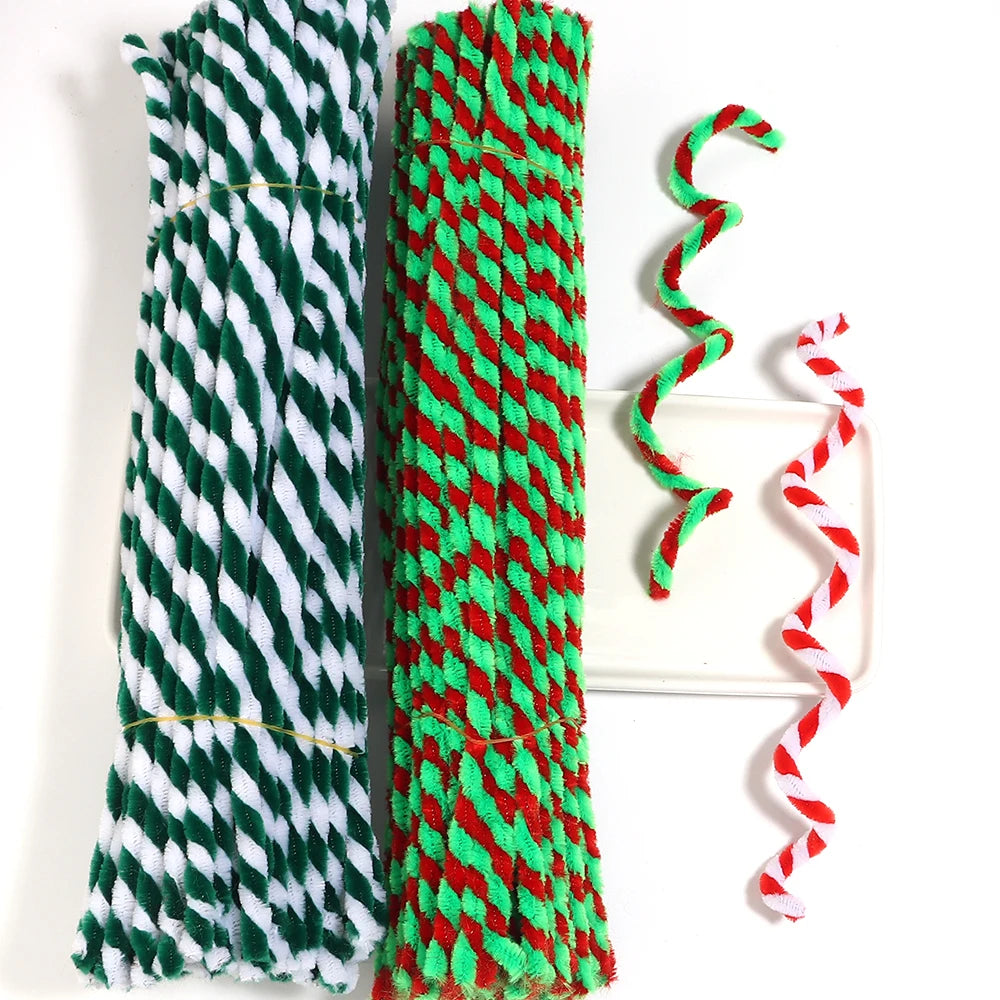 100pcs Christmas Striped Chenille Pipe Cleaners 30cm DIY Craft Craft Pipe Cleaners PLUSH