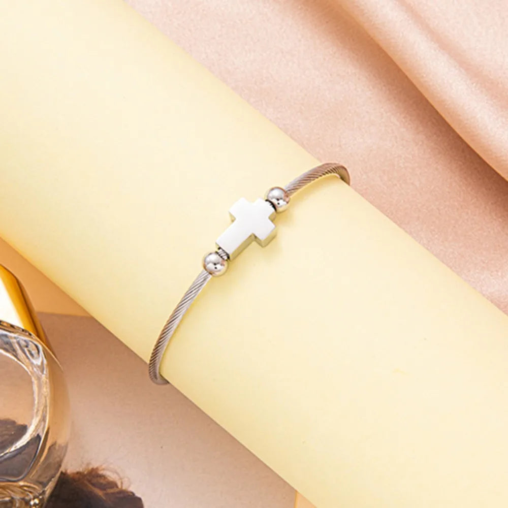 Vintage Cross Charm Adjustable Silver Open Bangle Bracelet Charm Bangle Bracelet PLUSH