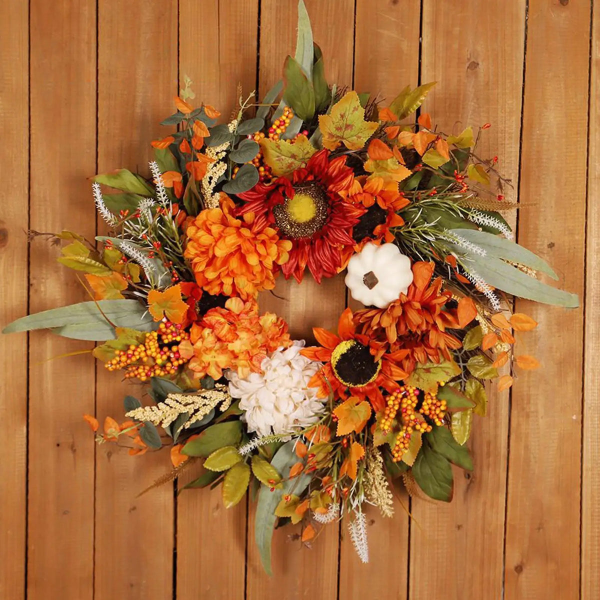 Autumn Harvest Fall Wreath – Artificial Pumpkin Door Wreath Seasonal Door Wreath PLUSH
