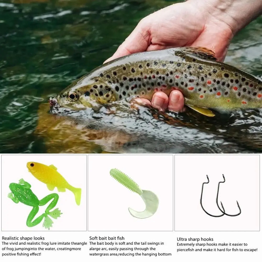 Soft Fishing Lures Kit – Silicone Bait & Hook Set with Box Fishing Lure Kit PLUSH