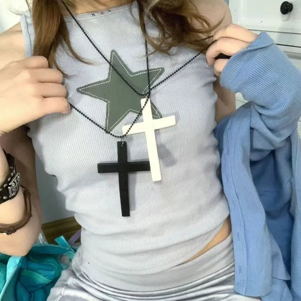 Wood Cross Pendant Choker – Y2K Gothic Punk Necklace Pendant Choker Necklace PLUSH