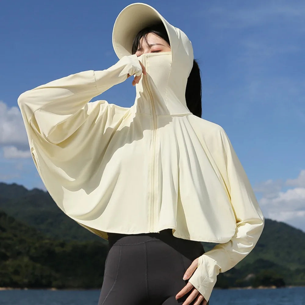 Women's UV Protection Ice Silk Hoodie – Sun Cover Jacket Sun Protection Hoodie PLUSH Yellow
