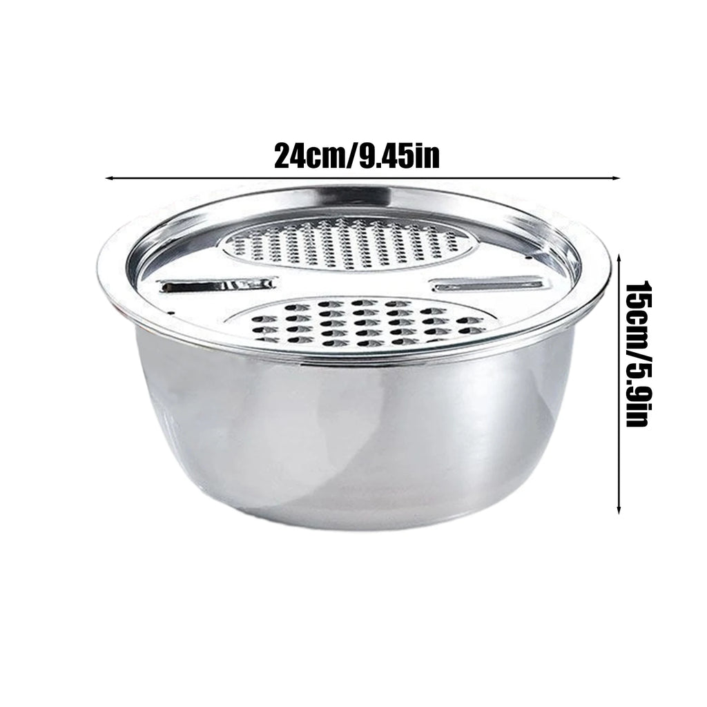 Stainless Steel 3-in-1 Mixing Bowl Set with Grater & Drain Basket Mixing Bowl Set PLUSH 24cm