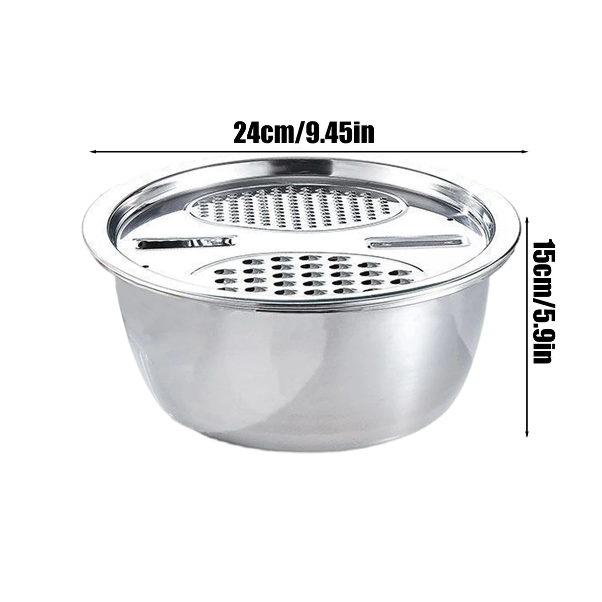 Stainless Steel 3-in-1 Mixing Bowl Set with Grater & Drain Basket Mixing Bowl Set PLUSH 24cm